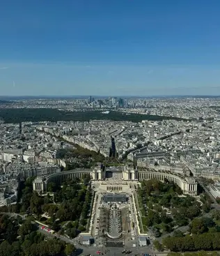 Paris skyline viewed from the Eiffel Tower summit